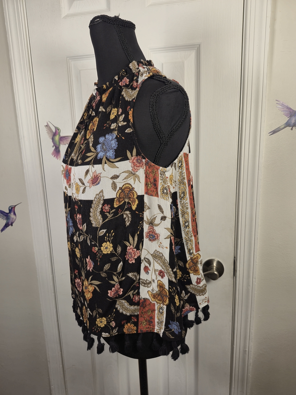 Style & Co. Petite Small Floral Patchwork Tassel Boho Tank Top Blouse - Picture 4 of 6